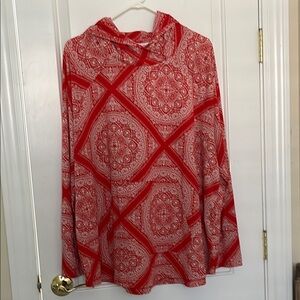 LuLaRoe Amber lightweight Hoodie Red and White Bandana Print 2 XL